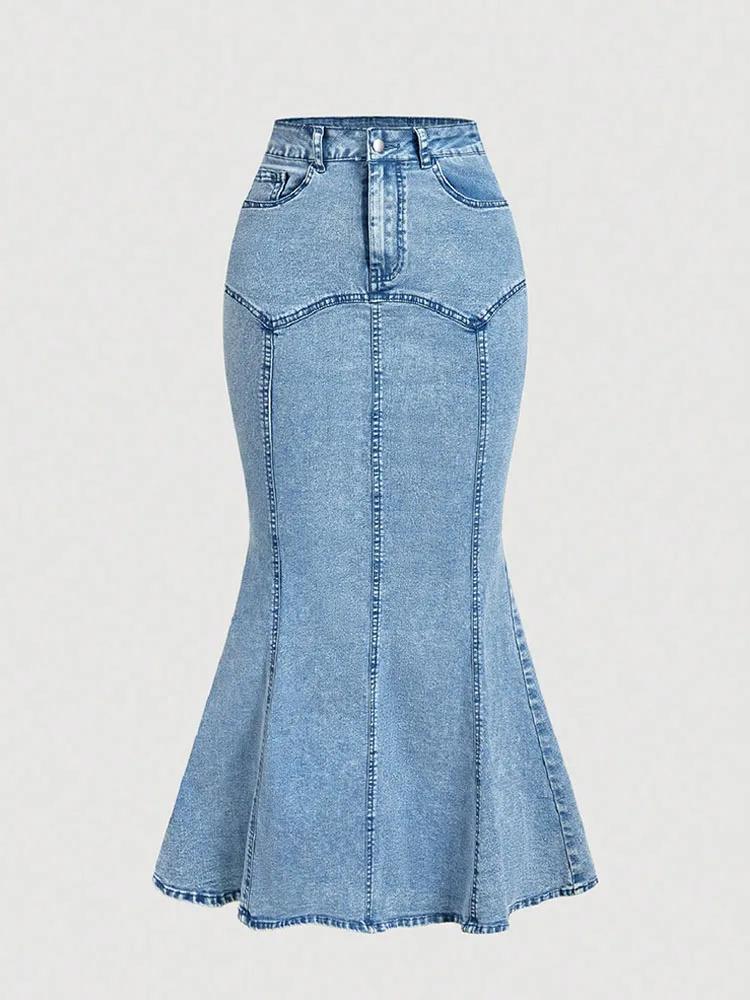 2026 New Women's Denim Mermaid Skirt Classic Temperament Slimming High Waist Jean Skirts Summer Sexy Fashion Mid-Length Skirts