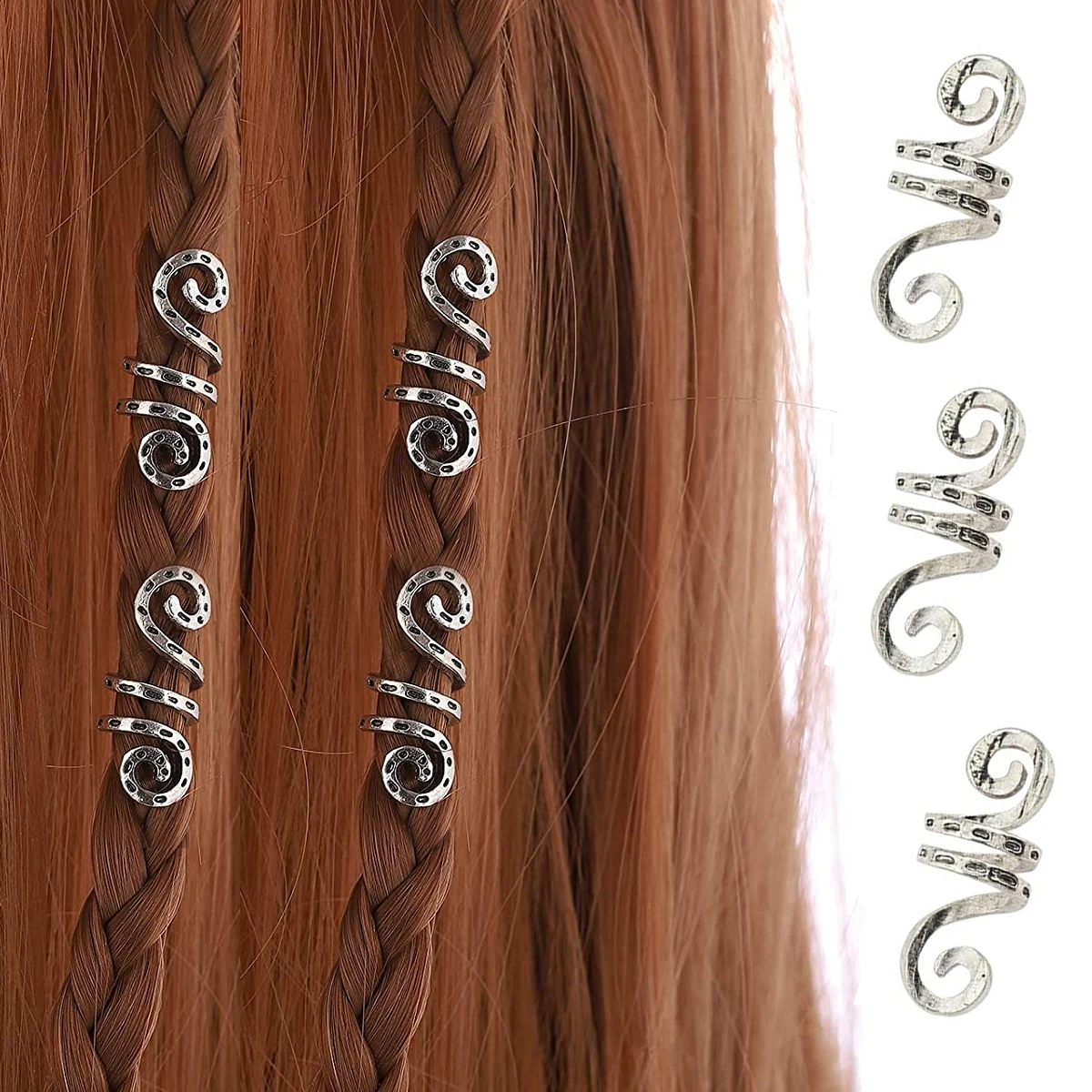 

5Pcs/Pack Golden/Silver Viking Spiral Charms Hair Braid Dread Dreadlock Beads Clips Cuffs Rings Jewelry Accessories