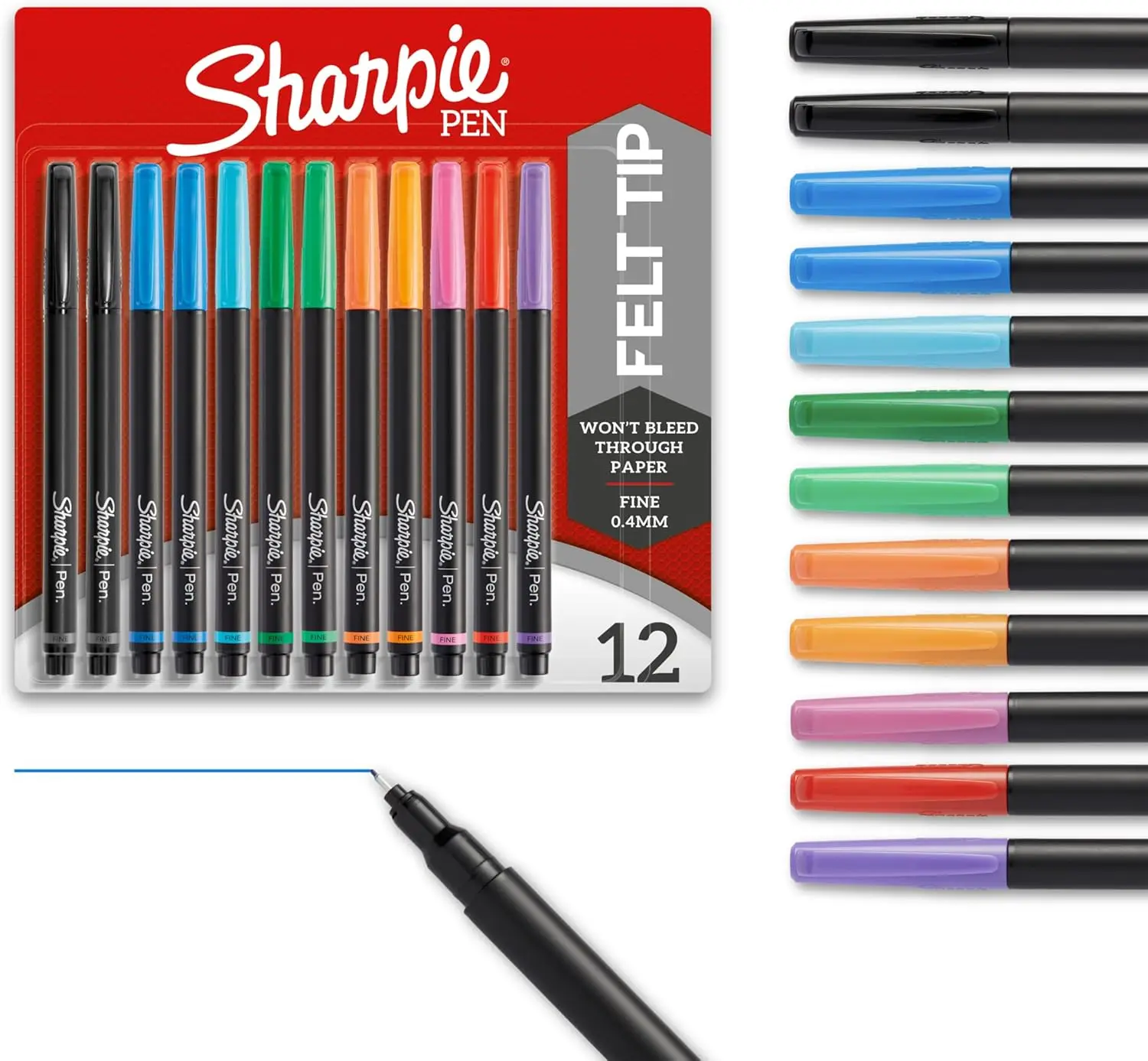 

Felt Tip Pens Fine Point 0.4mm Assorted Colors 12 Count for Journaling Art Drawing