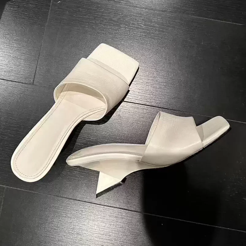 Zapatos de verano con punta cuadrada, zapatos sin cordones de cuero suave para mujer, sandalias con tacón anormal, zapatos con punta cuadrada, zapatos sexys de verano A0031