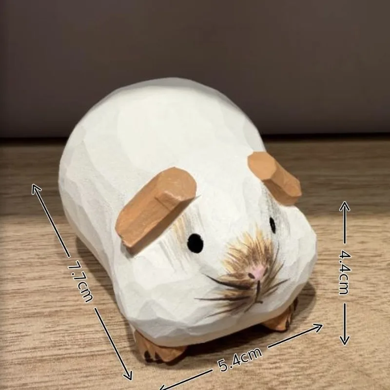 1 PC Unique Handmade Wood Animal Carved Hamster Guinea Pig Ornament New Cute Design Wooden Craft Home Office Desk Decoration