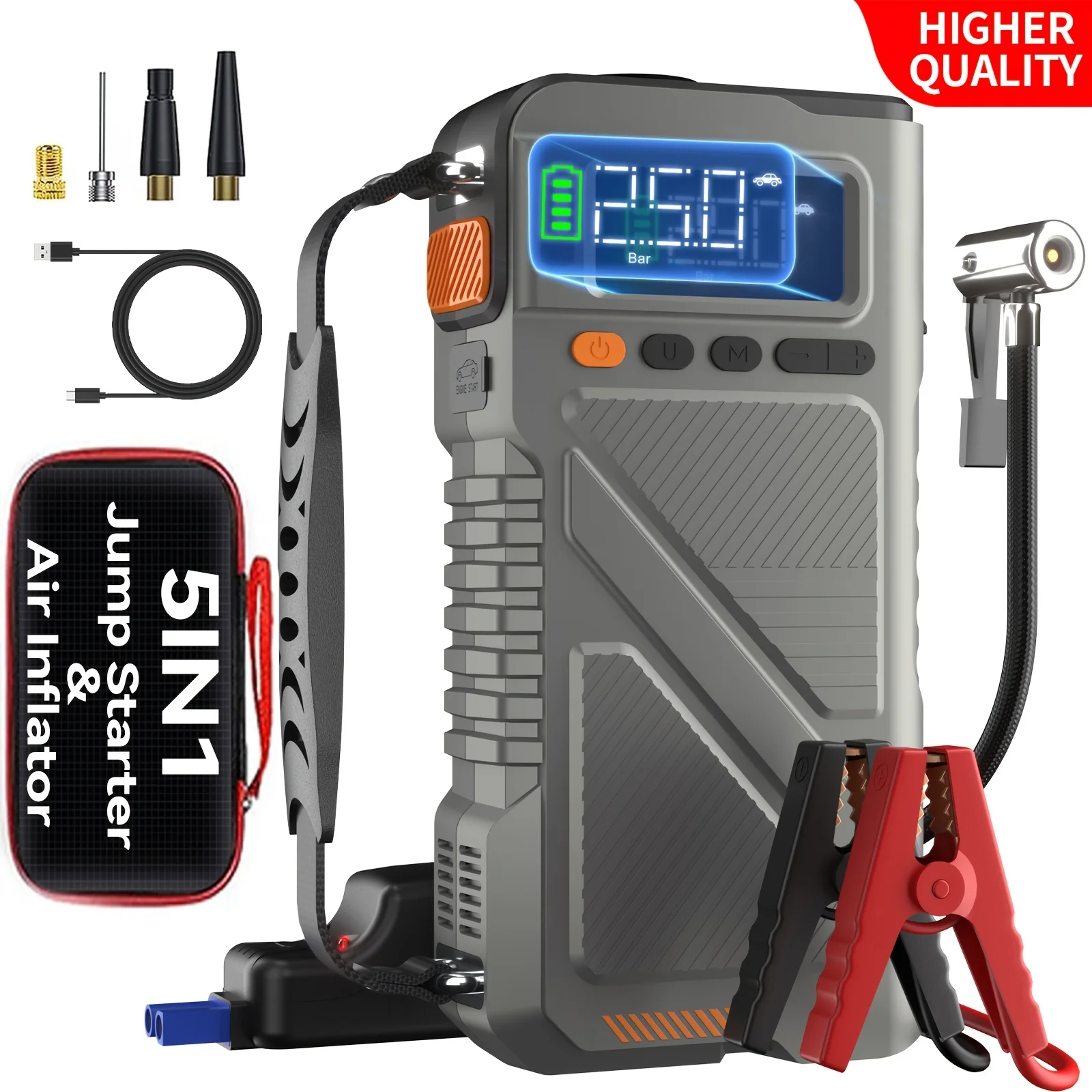 

7000A Jump Starter with Air Compressor, Car Battery Portable Jumper Box (All Gas/3.17gal Diesel) 150PSI Tire Inflator Combo, Car Jumper Starter Portable 12V Lithium Battery Jump Pack with Air Pump USB Input/output, LED Emergency, Battery Charger