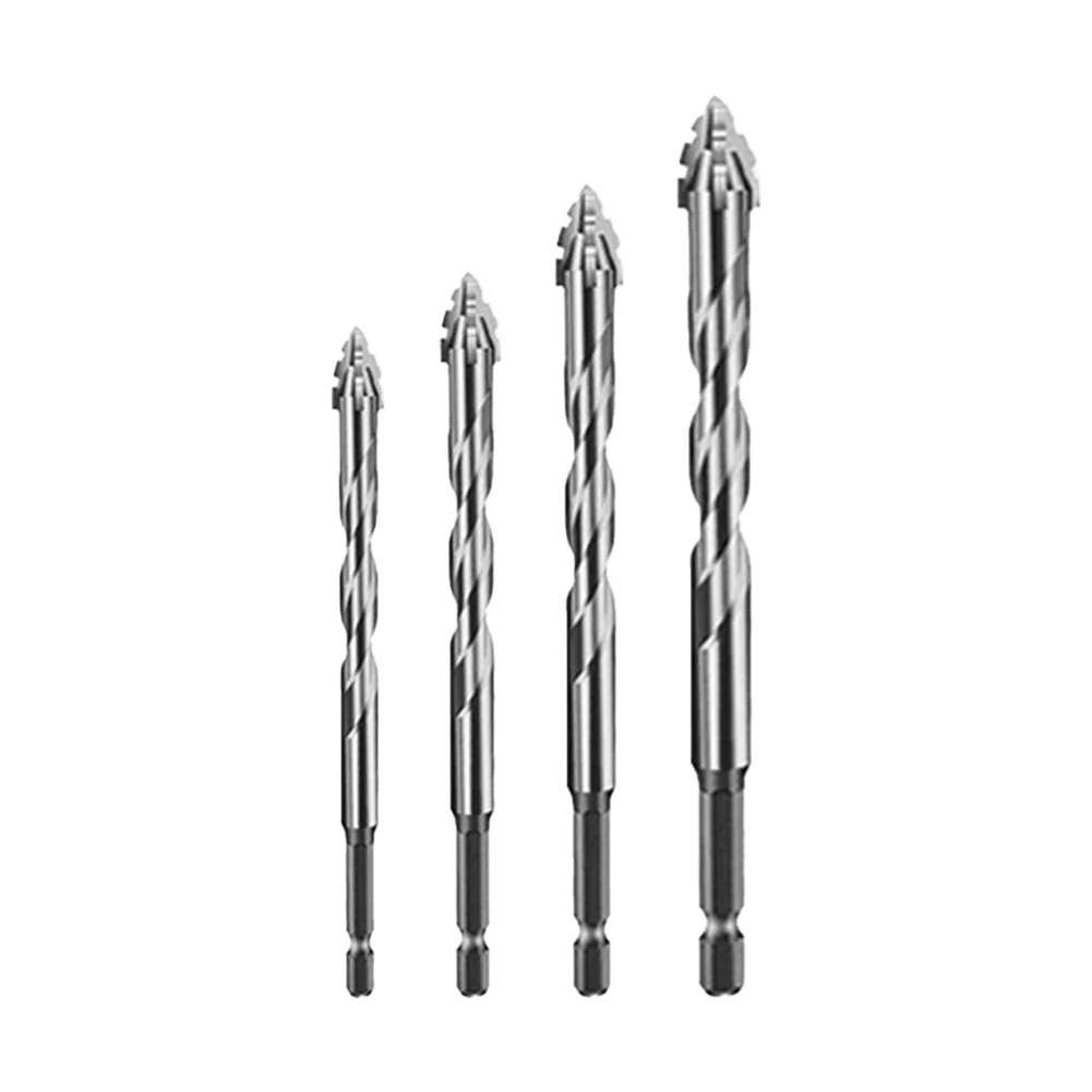 4pcs Four-Flute Eccentric Drill Drilling Glass Tile Punching Triangle Drill Bits 6/8/10/12mm Bit Workshop Equipment Power Tools