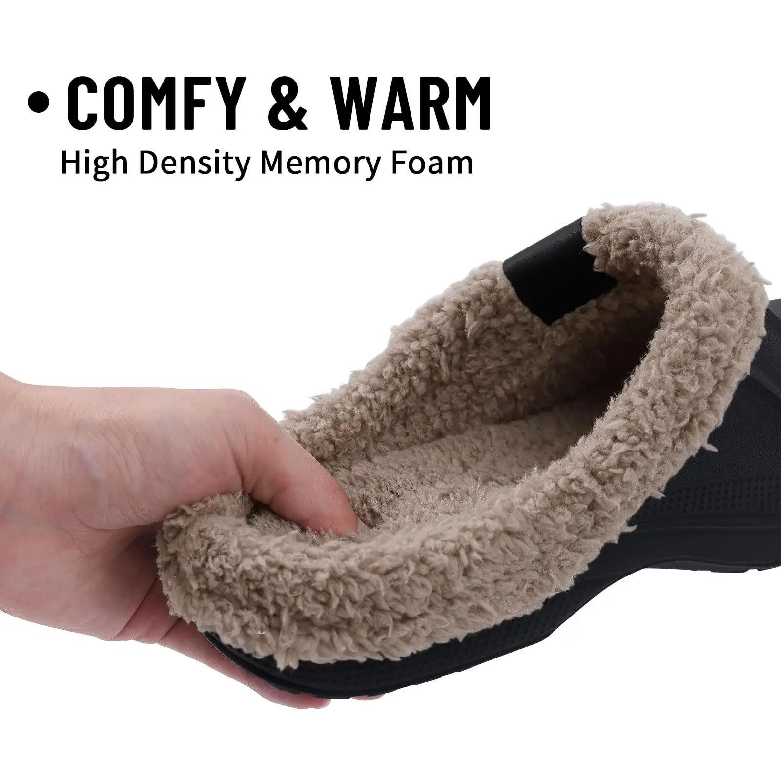 Shevalues Winter Men Slippers Fur Clogs Slippers Men House Fuzzy Slippers Waterproof Garden Clogs Outdoor Non-Slip Plush Slides