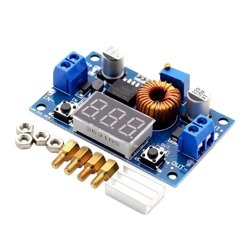5A high-power XL4015 75W DC-DC adjustable step-down module, with voltmeter display, copper column