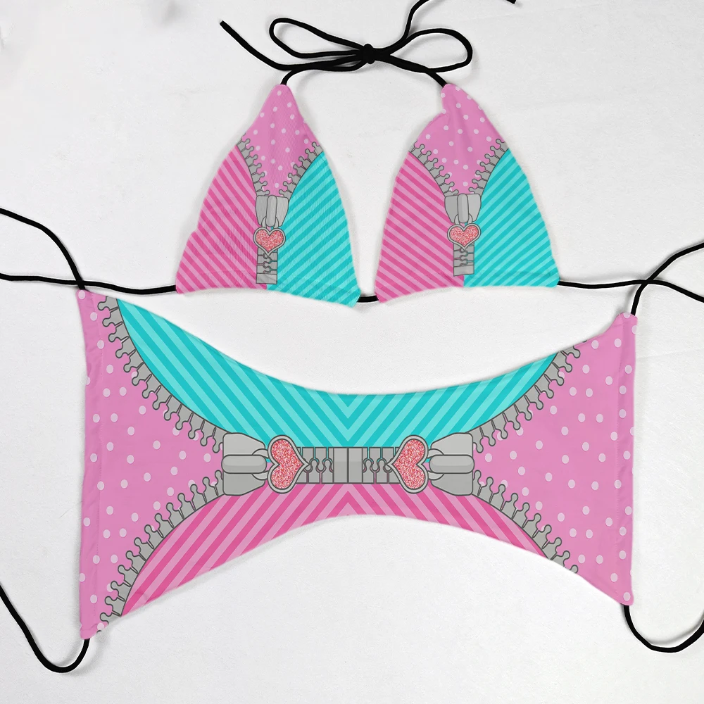 Women's funny printed two-piece bikini set cute little love detachable chest pad bikini swimsuit women's swimsuit swimsuit