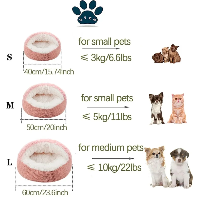 2 in 1 Soft Plush Pet Bed 50CM with Cover Round Cat Bed Pet Puppy Mattress Warm Cat Dog Sleeping Nest Cave for Small Dogs Mats