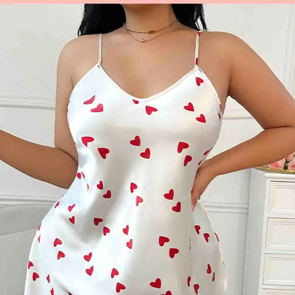 Women's V-neck slim shoulder strap pajamas with heart-shaped printed sexy pajamas set Y2K Valentine's Day romantic date gift