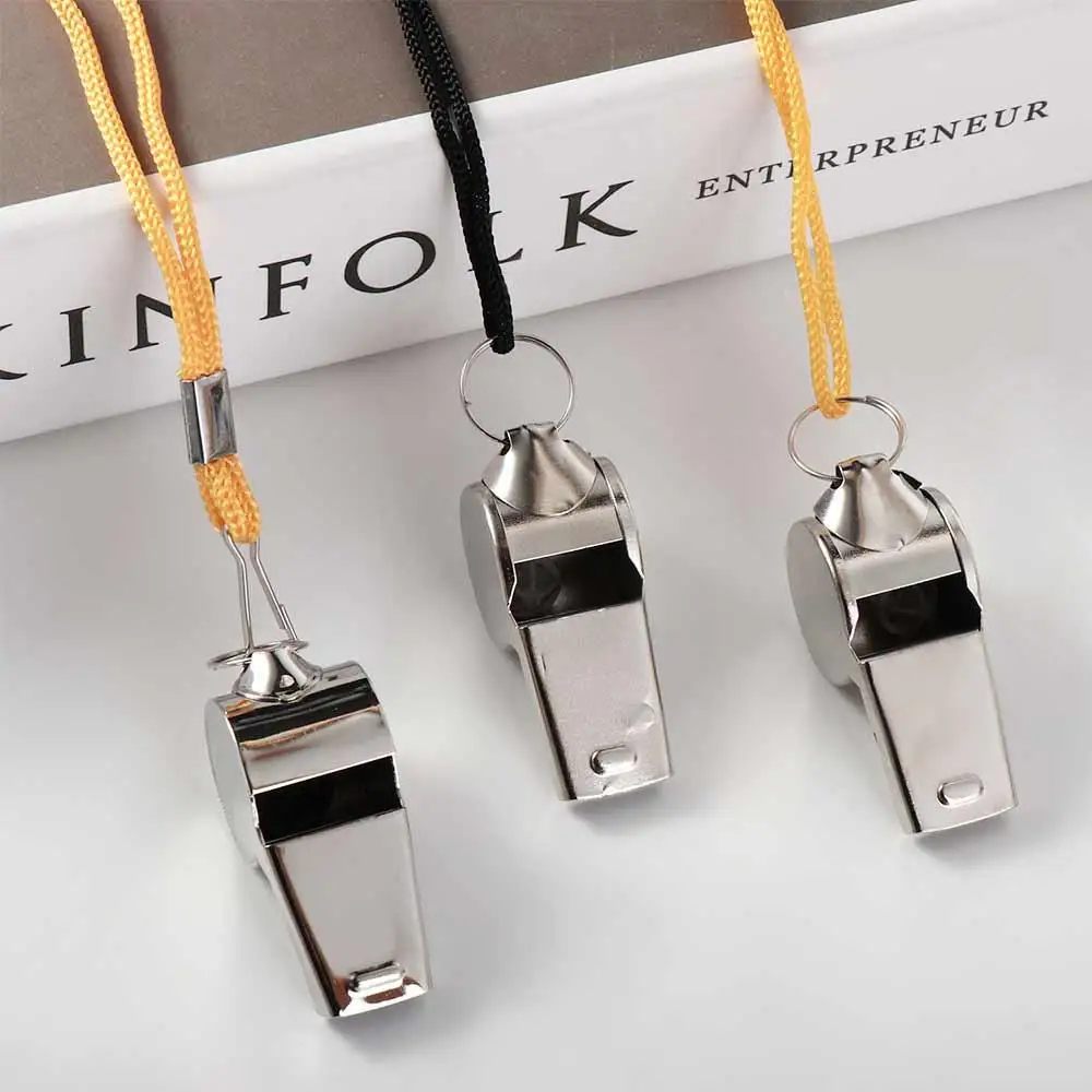 1 قطعة صافرة معدنية بصوت عال المهنية مع حبل الرياضة صافرة ارتداء مقاومة المحمولة صفارات الفولاذ المقاوم للصدأ الحكم