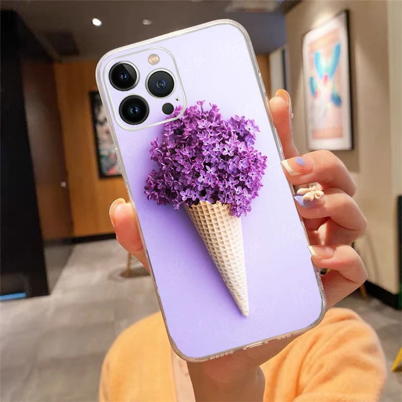 Phone Case For iPhone 15 14 Pro Max 13 12 11 Pro Max XS Max XR X 12mini 7 8 14 Plus SE Lavender Flower Case Funda Capa Cell