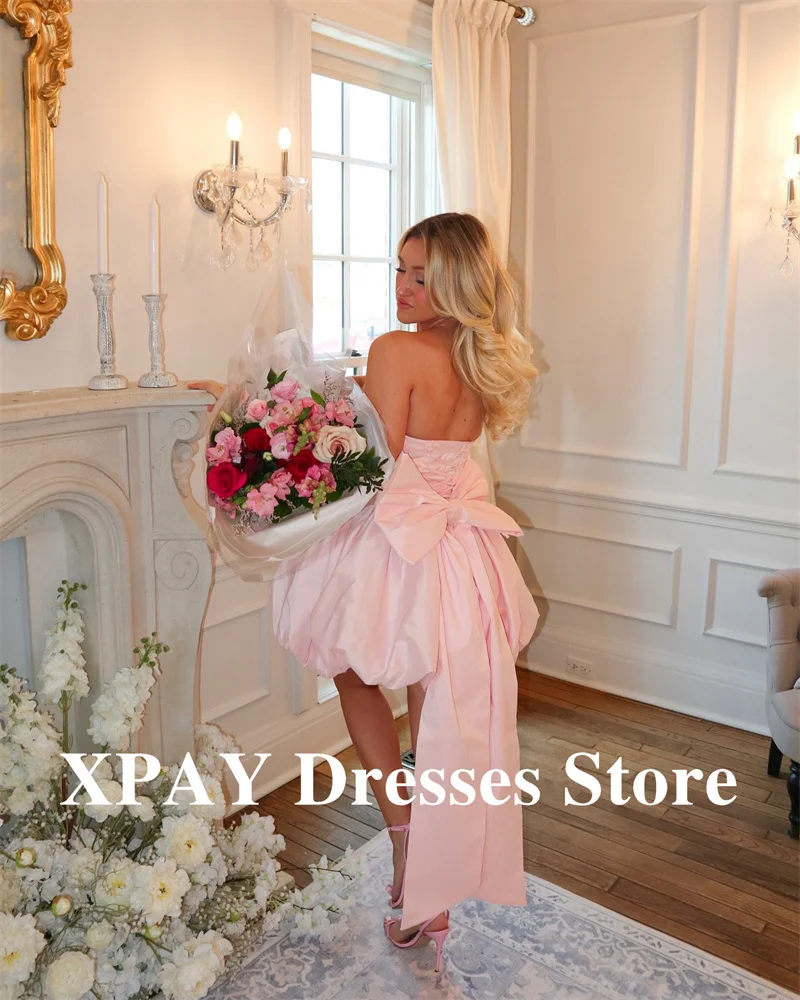 XPAY Zoete Roze Strapless Mini-jurk Grote Strik - Perfect voor Feesten Cocktailjurk Gala-avond Formele Jurk Kort Maatwerk