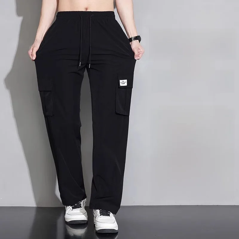 2025年新作 メンズ アイスシルク 速乾 薄手 ゆったり ワークパンツ カジュアル レジャー 多ポケット スポーツパンツ 夏服 ポリエステル繊維