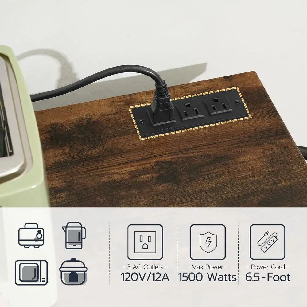 جزيرة مطبخ دوارة سوداء مع مساحة تخزين، وأبواب منزلقة، ومخرج طاقة، وأدراج، ورف توابل لتناول الطعام #5