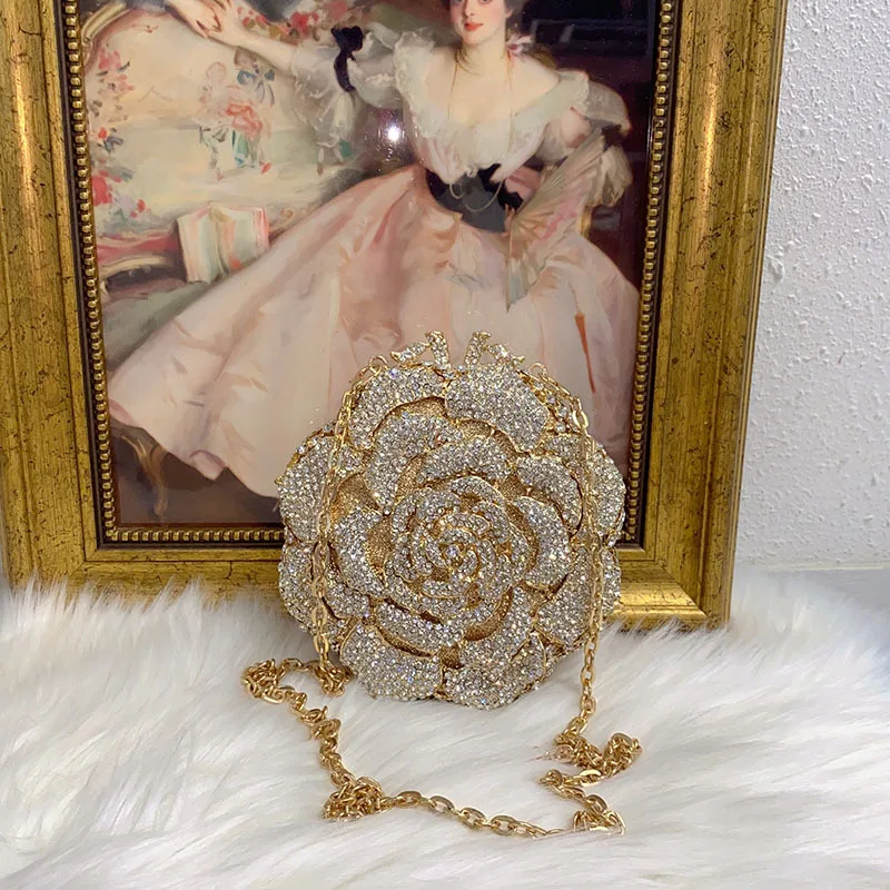 

Pink/White Crystal Evening Clutch Bags Rhinestone Party Prom Purses Diamonds Flower Formal Dinner Handbags For Women