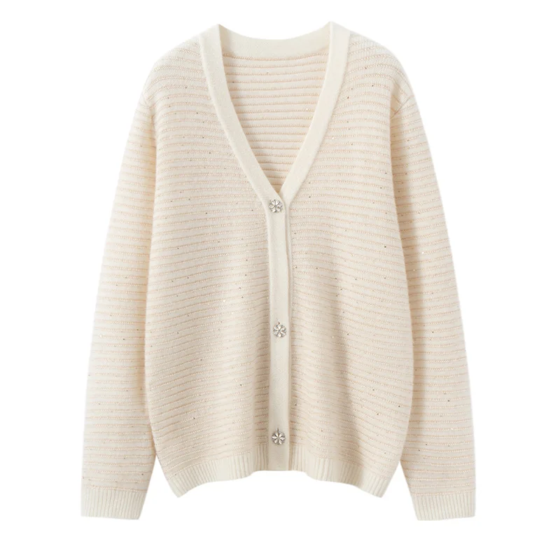 Women's  Pure Cashmere Cardigan Sweater Autumn Winter Thick Warm V-Neck  Soild  Comfort  Daily  Knit  Basic Single Breast Jacket
