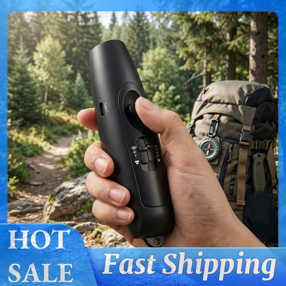 Electronic Air Bear Horn USB Rechargeable Survival Whistle with LED Safety Light with Lanyard for Hiking Camping Scare Bears