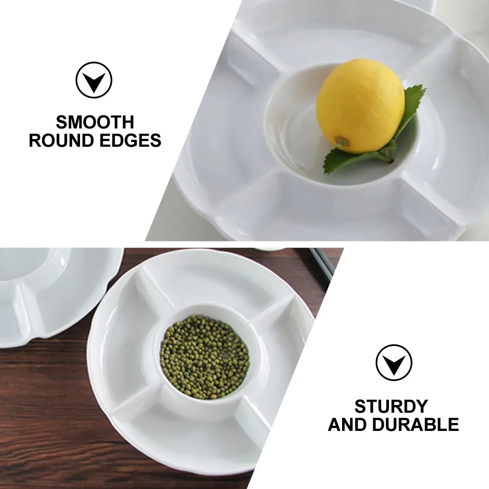

2Pcs Divided Snack Plate Five Compartments White Melamine Serving Tray for Fruit Snacks Food Tray Fruit Plate