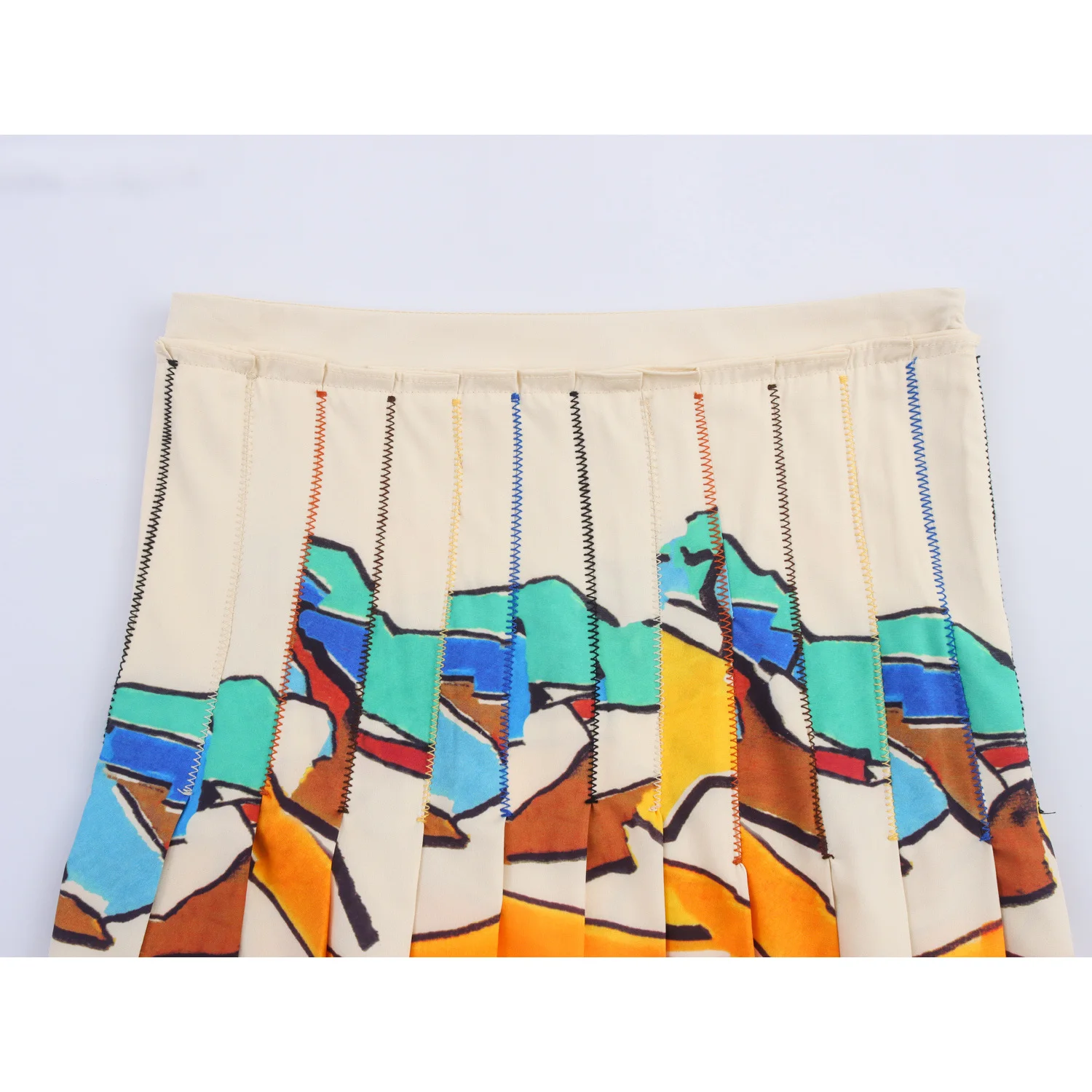 

Korejepo 2025 New Women Clothing European American Style Fashionable Simple and Versatile Wide Pleated Printed Skirt