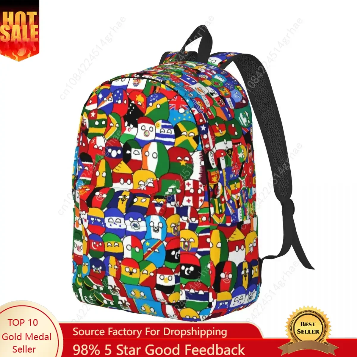 Countries Earth Countryball Cartoon Backpack Women Men Bookbag Canvas Daypack Fashion Knapsack