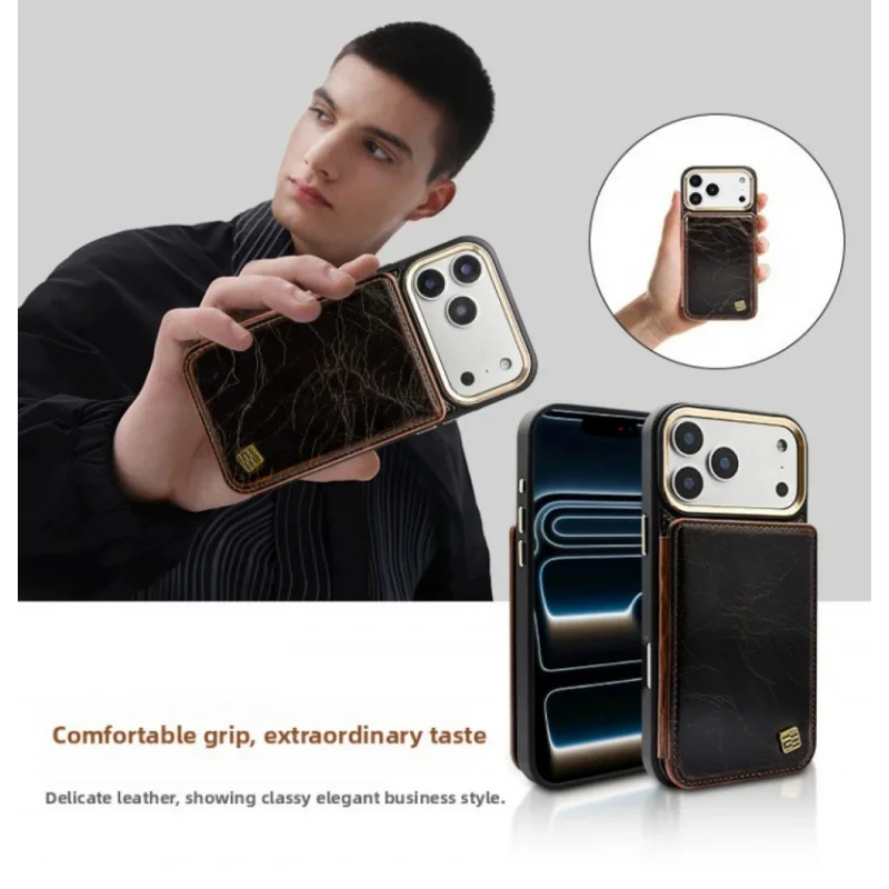 Чехол для мобильного телефона подходит для кожаного держателя Apple iPhone 17, визитница, магнитная клейкая кожа