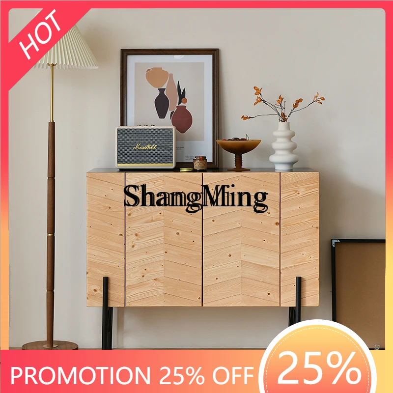 

CL dining side cabinet retro black solid wood parquet locker shoe cabinet modern porch side cabinet