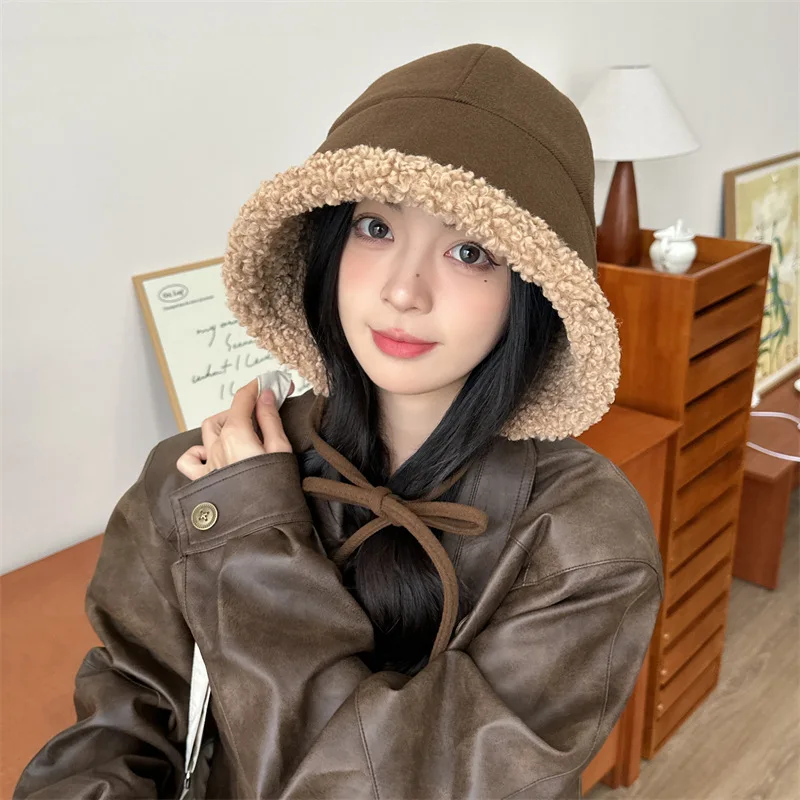 insFace-Showing Little Autumn Winter Plush Thickened Warm Hat Children's Windproof Earflaps Lamb Wool All-Matching Strap Bucket