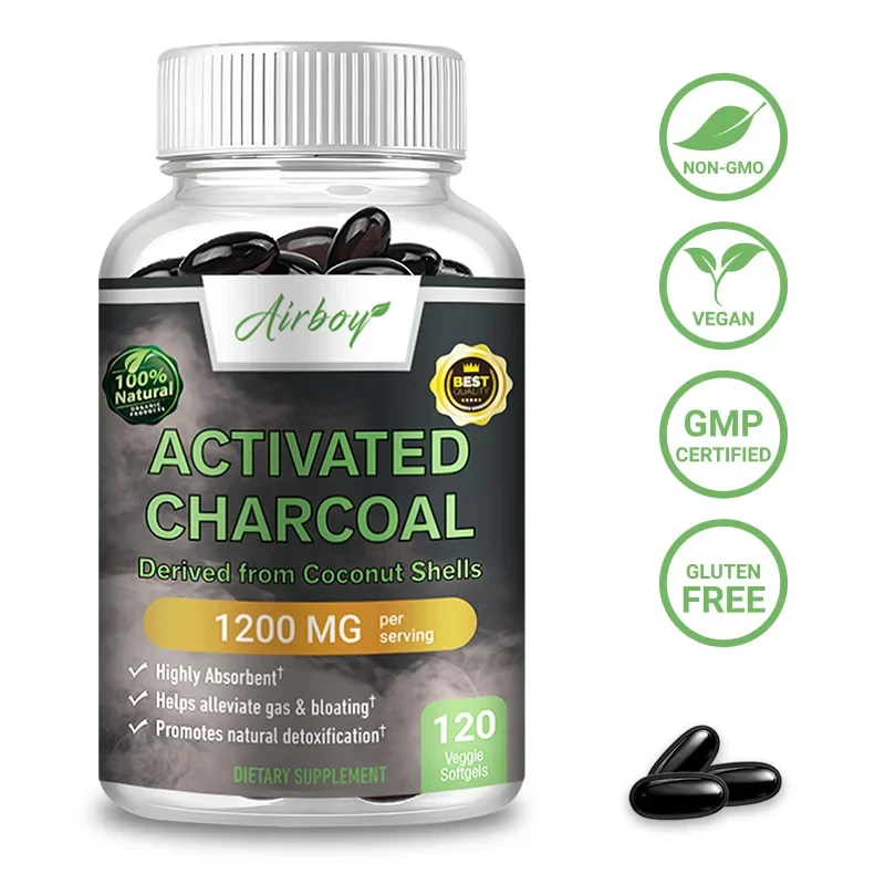 

Activated Charcoal Capsules - Supports Intestinal Health, Relieves Gas and Bloating, Promotes Detoxification, High Absorption