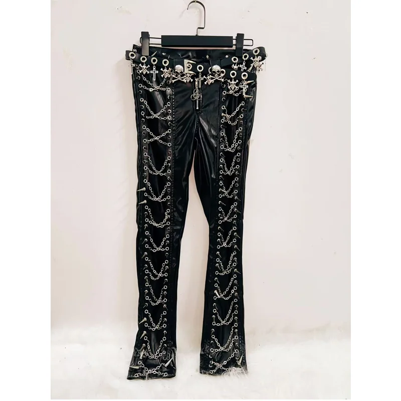 التصميم الأصلي فاسق الظلام سلسلة المرأة السراويل الجلدية الخريف جديد أسود الدانتيل متابعة شخصية كول وسيم السراويل الطويلة السيدات #6