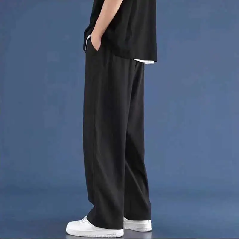 Ice silk casual pants men's straight tube loose summer thin design, hanging feeling wide leg quick drying sports long pants men'