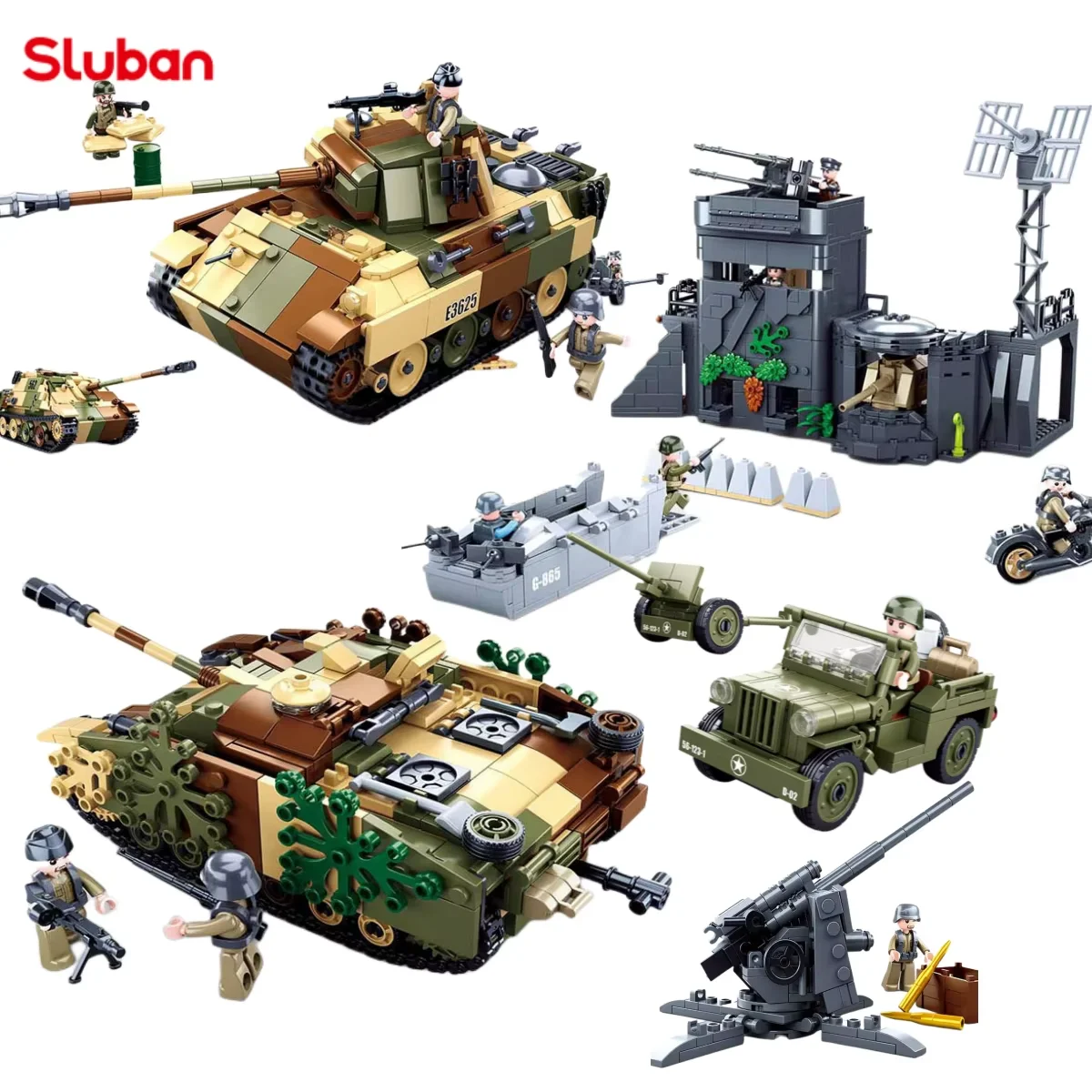 Militärischer Einsatz Overlord Konstruktor Panzer-LKW Atlantik-Festung Flugzeug Landboot Armee Bausteine Brinquedos Spielzeug