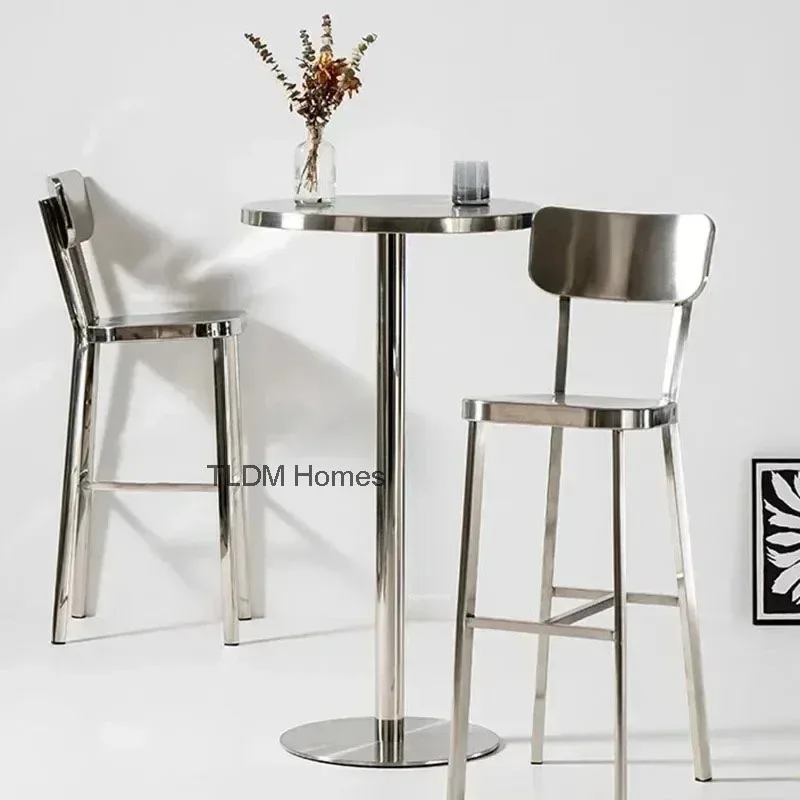 

Italian Minimalist Stainless Steel Bar Chairs Design Counter Metal Bar Stool Kitchen Restaurant Bar Furniture High Chairr l