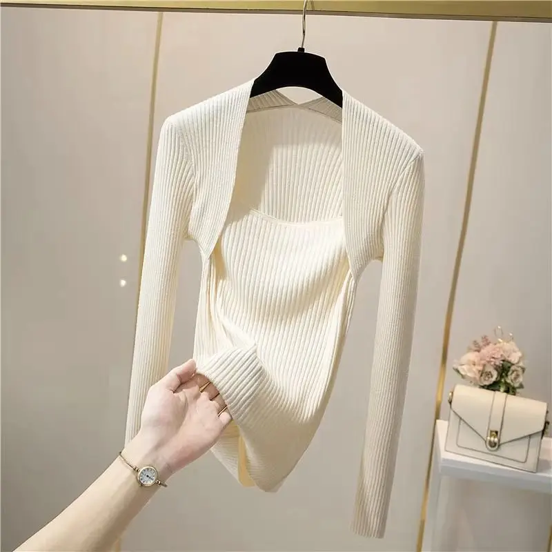 

Fake Two-piece Sweater Women's Autumn Winter Tops New Popular Soft Waxy French Bottoming Shirt