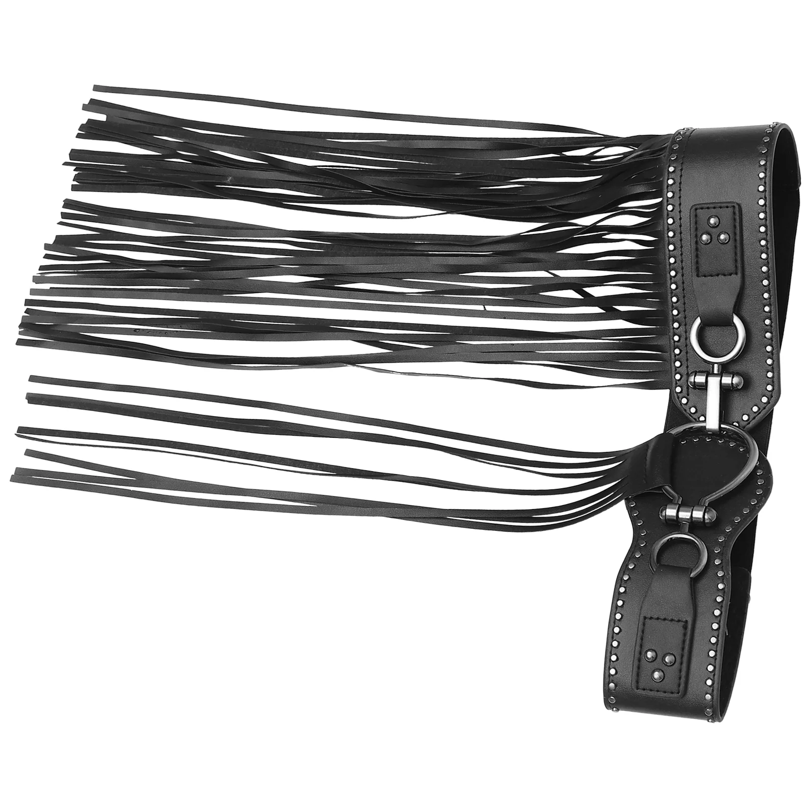 Tassel Belt Buckle Festival with Chain Black Fringe Goth Rivet Punk Skirt