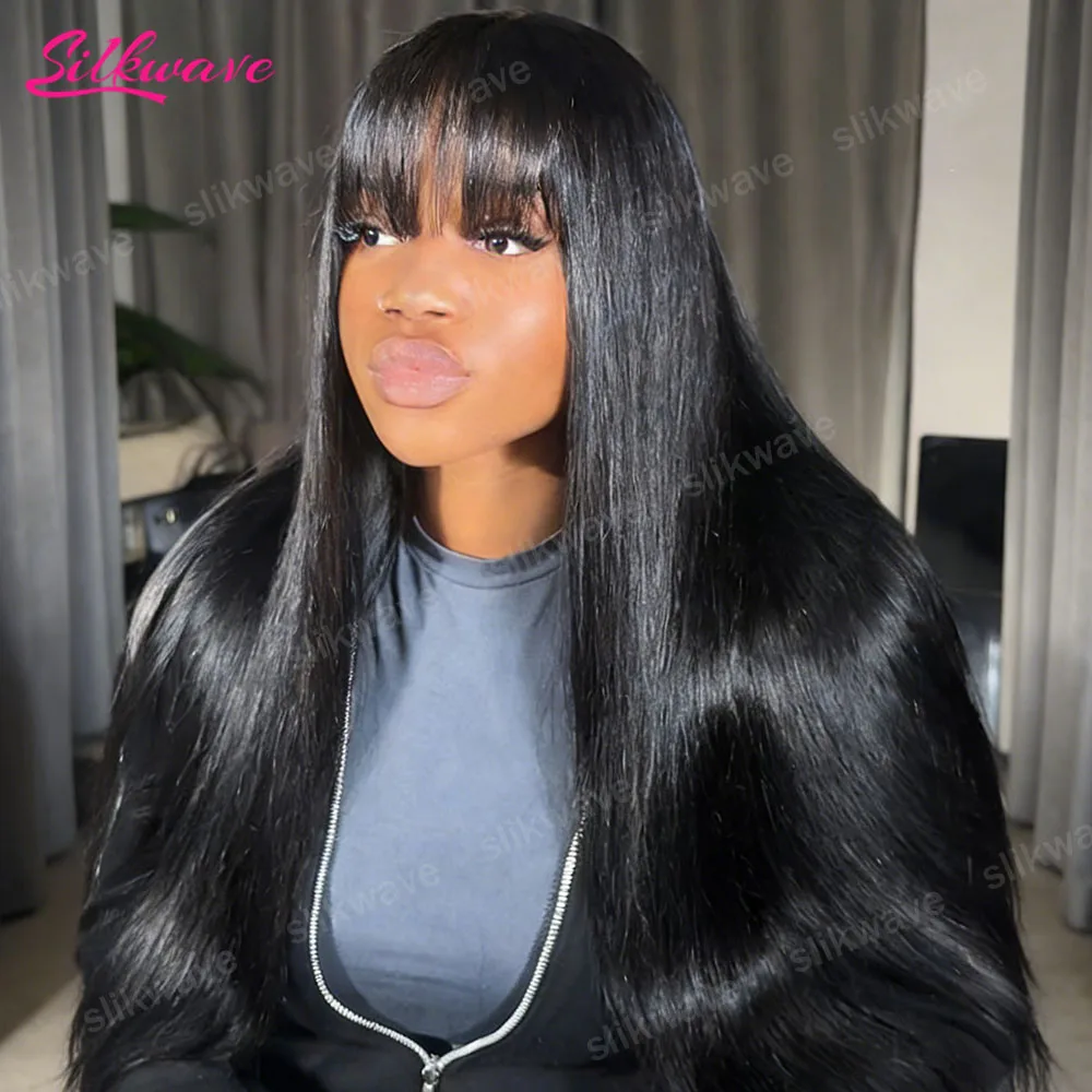 

Парик из натуральных прямых волос плотностью 200% с челкой, полностью машинной работы, 30 дюймов, натуральный цвет, Ahjf, перуанские парики из натуральных волос Реми