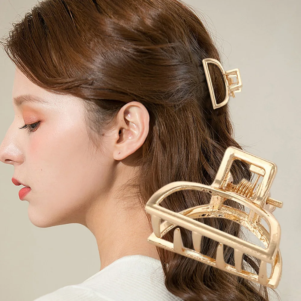 Fashion Hollow Metal Hair Claw Clips For Women Girls Simple Hairpins Small Shark Clips Gold Color Hair Crab Hair Accessories