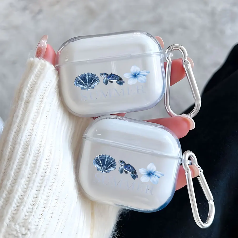 Summer Turtle Shell Flower Clear Earphone Case for AirPods 1/2/3/4 Earbuds Case For AirPods Pro 2/Pro 3/Pro TPU Protective Cover