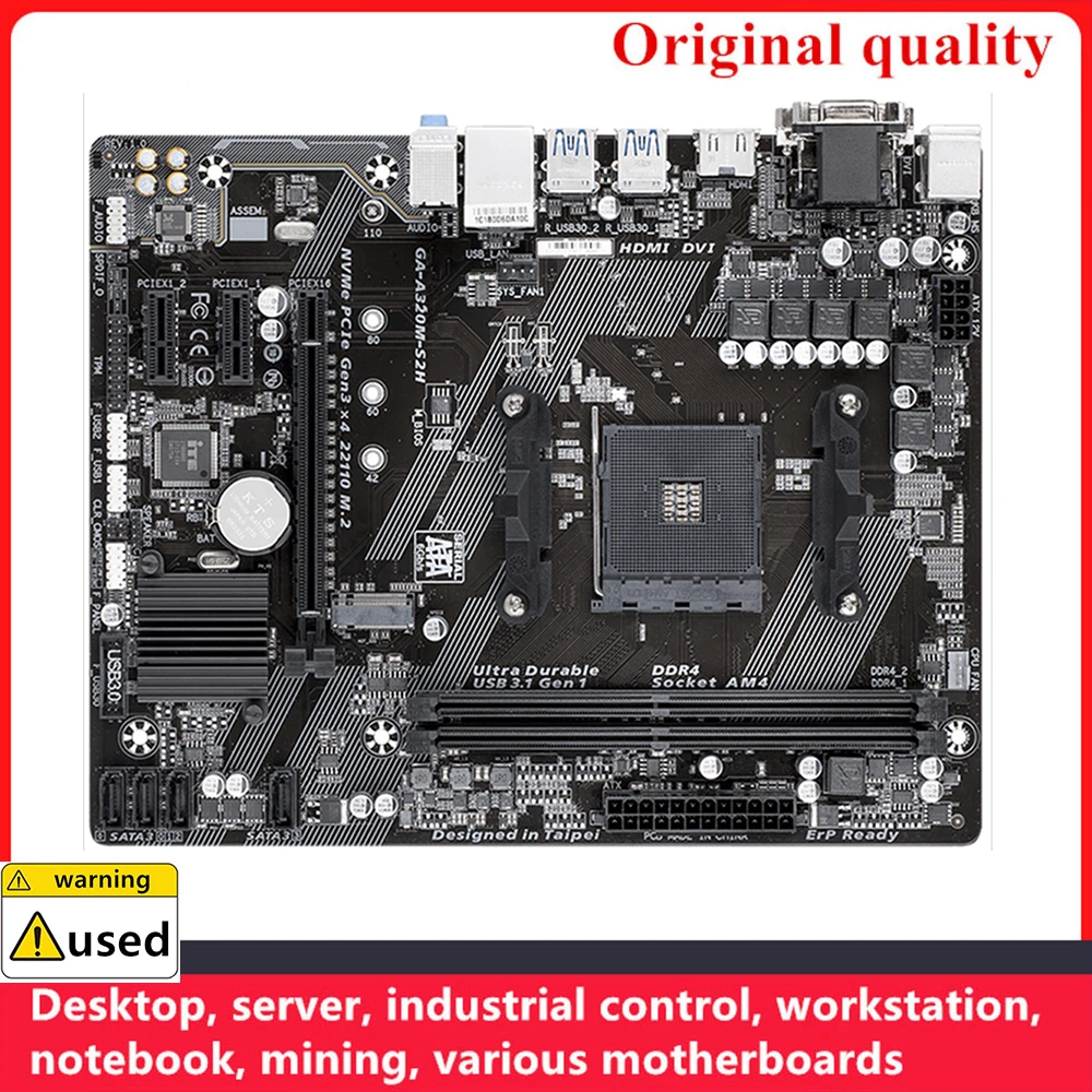 Soquete Mainboard Desktop para AMD A320, SATA III, USB 3.0, GA-A320M-S2H, A320M-S2H, AM4, DDR4, 32GB