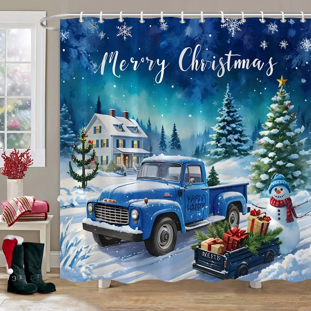 Christmas Snowman Shower Curtain Christmas Tree Winter Snow Christmas Gift Polyester Shower Curtains Bathroom Decor with Hooks