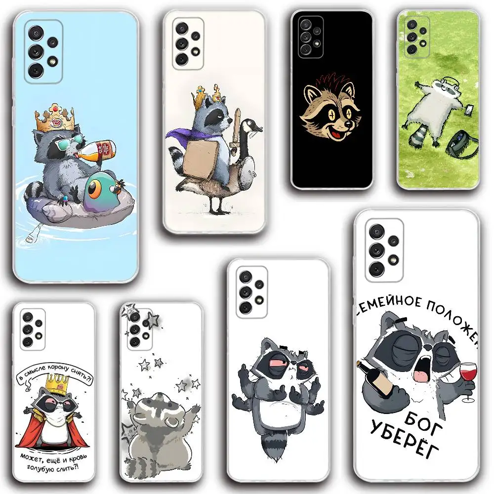 Cute Funny Cartoon Raccoon  Phone Case Silicone For Samsung S30,23,21,22,20 FE lite,S10,9,PIus Note20ultra Soft Transparent