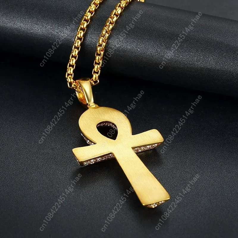الذهب والفضة اللون مايكرو مكعب زركونيا أنكا المصرية T على شكل الصليب قلادة موضة مثلج خارج بلينغ مفتاح الحياة قلادة مجوهرات