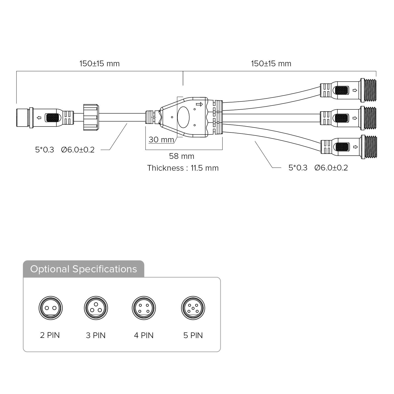 2pin 3pin 4pin 5pin led Connector Waterproof IP65 Y Shape 1 Male Divided 2 3 Female Plastics Nut Black Cable for LED Strips