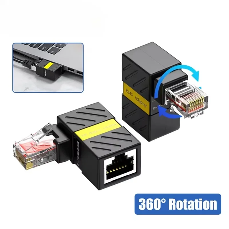 

AU61-RJ45 360° Rotatable Network Plug 90 Degrees Right Angle Elbow Gigabit Adapter Universal Male To Female Converter