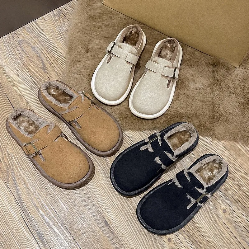 Pelliccia Boston zoccoli pantofola per le donne 2023 inverno nuova soletta in gomma pantofole in peluche con supporto per arco Cozy Home Furry Suede