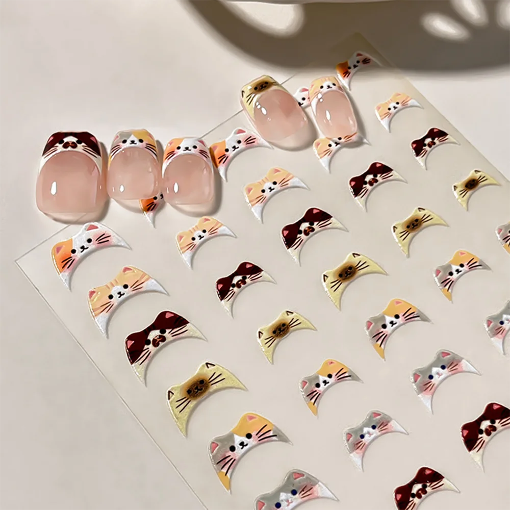 1-2 Stück 5D Kawaii Katzen-French-Nagelaufkleber Y2K Süße kleine Katzen-Nagelsticker 8*10cm Niedliche Katzen-French-Nail-Art-Slider-Dekoration 8R$ – Detail 9