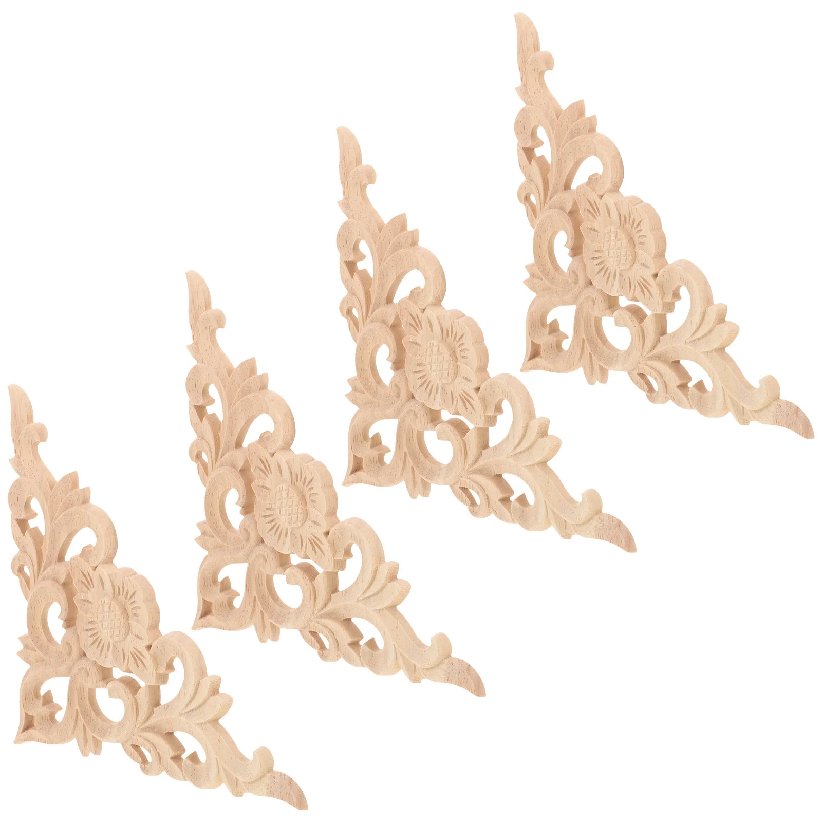 

4Pcs Wood Applique Rose Carving Decorative Wood Trim Furniture Overlays Cabinet Molding Embellishments Corner Moulding
