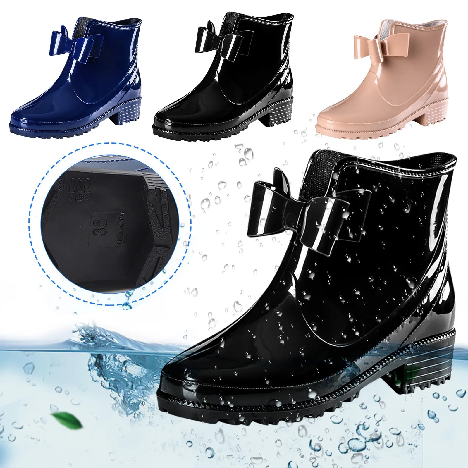 Women Rain Shoes Cow Girl Boots Rubber Boots for Men Luck Womens Women Steel Toe Shoes for Work Original Play Tall Rain Boots