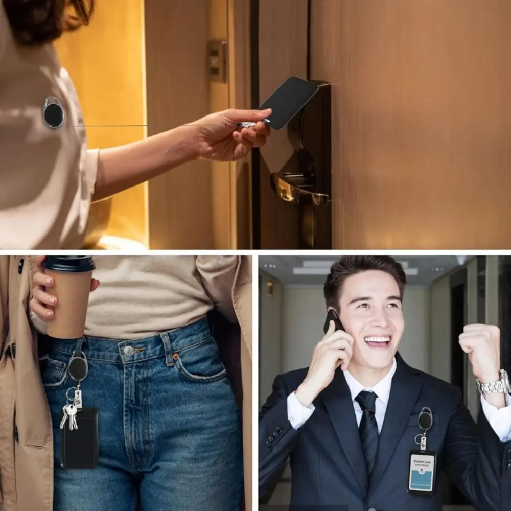 Juego de tarjetas de permiso de trabajo retráctil con cuerda, colgante para el cuello, carcasa dura, soporte protector retráctil para tarjetas de identificación con cordón desmontable