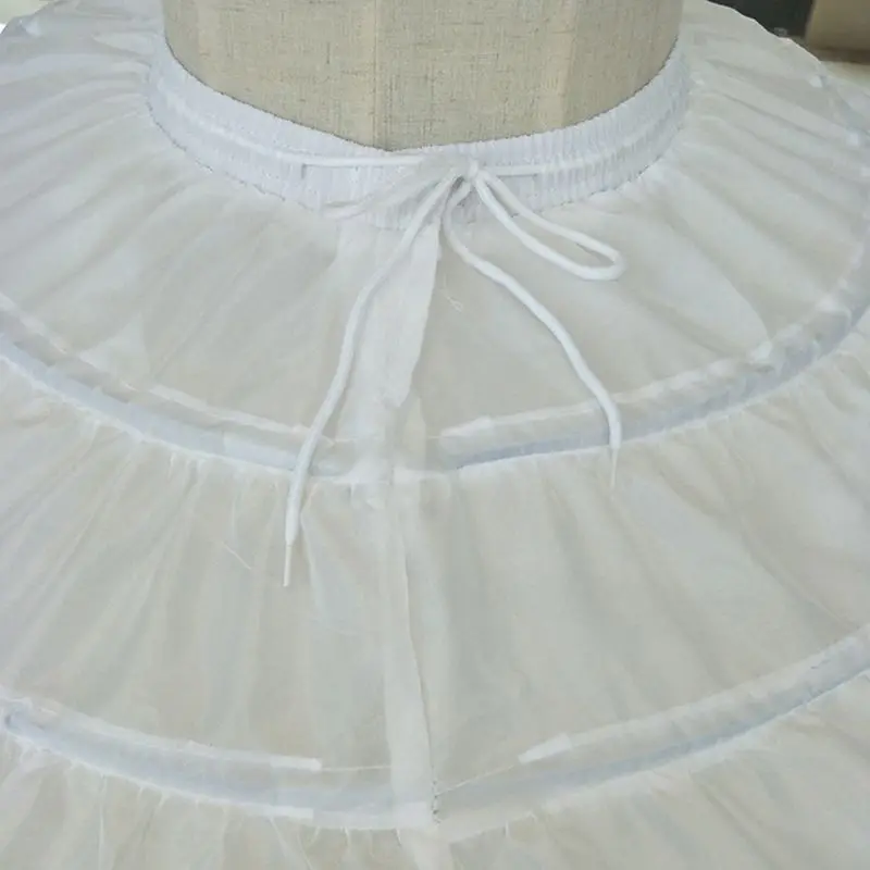 เด็กหญิง3ห่วงเหล็กสีขาว Petticoat งานแต่งงานชุดกระโปรงเอวสายรัด A-Line กระโปรง Edge