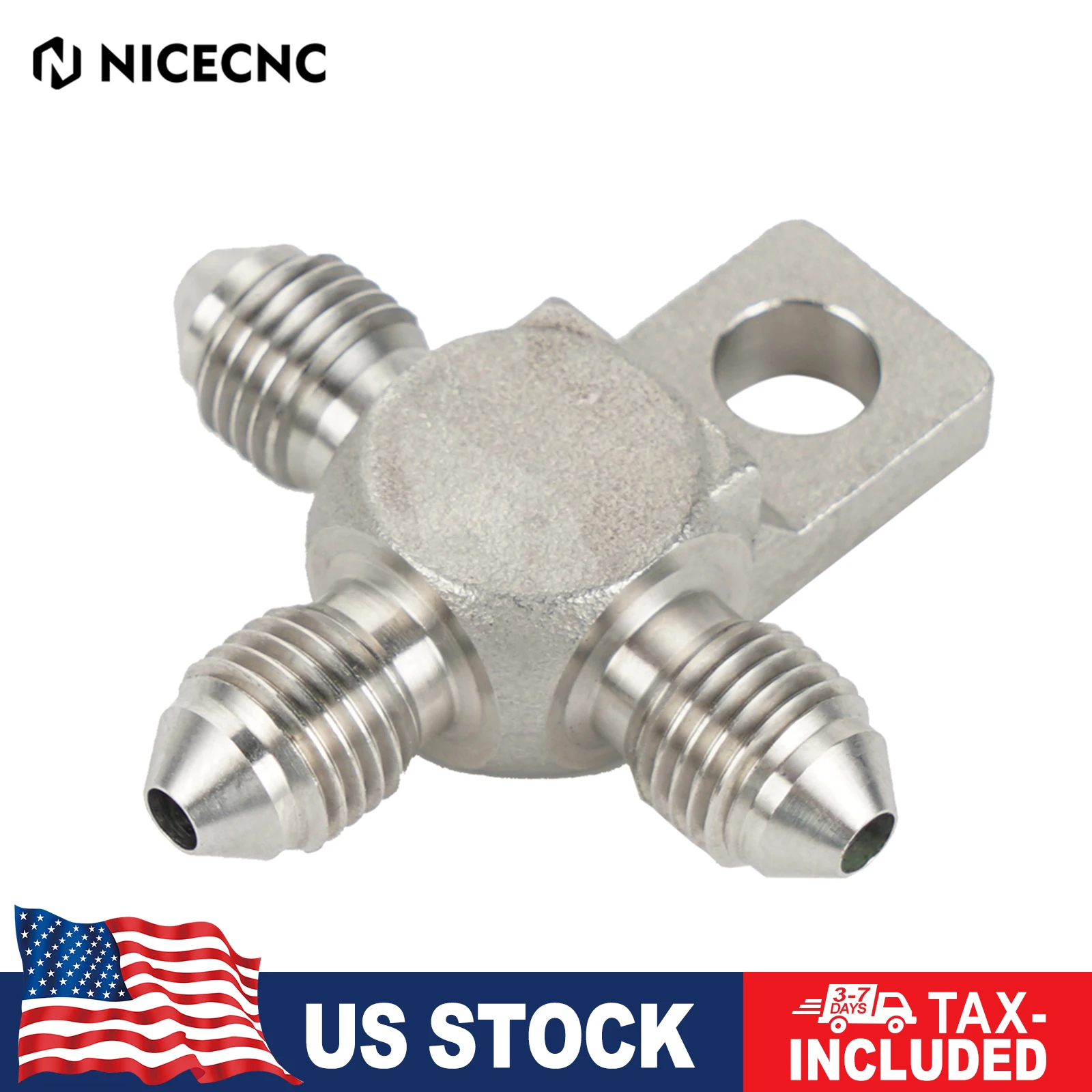 NICECNC 3AN Male Coupler Tee Block Splits Brake Hose Fitting with Locating Lug Mount Tab Male Brake Hose Fittings Tee Adapter