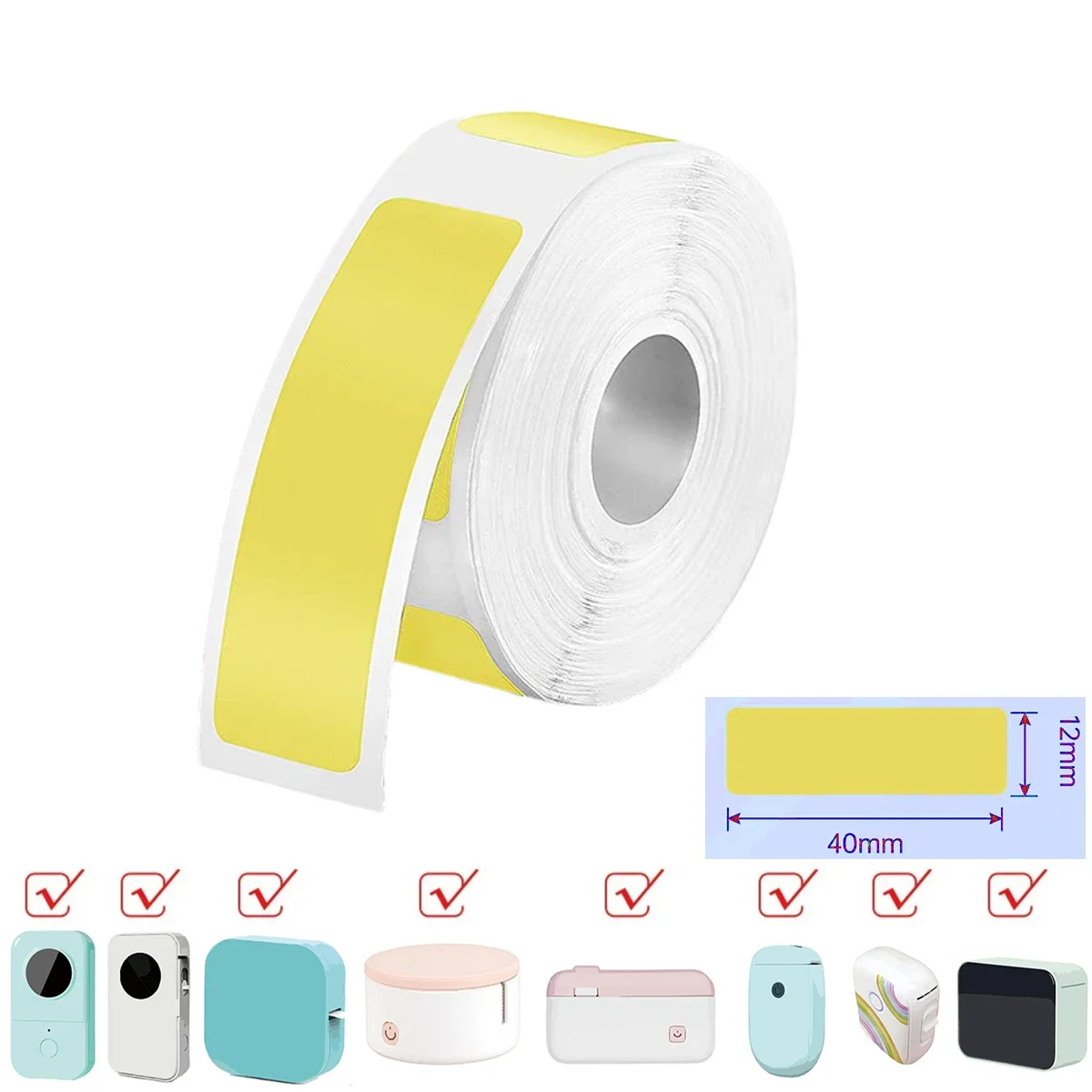 Yellow Label Tapes 12x40mm Labeling Stickers Replacement Compatible With D30 Portable Label Printer Tapes For Office 160PCS/Roll